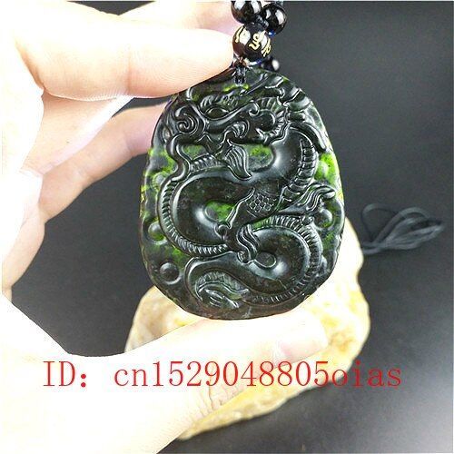 Collier Avec Pendentif Dragon En Jade Et Obsidienne Pour Femmes, Bijou De Charme, Amulette Sculptée, Vert, Noir, Certifié Chinois, Cadeau