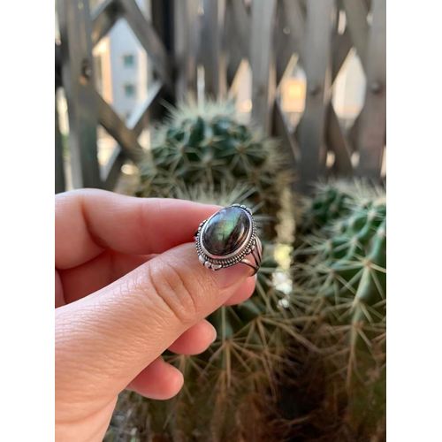 Bague En Pierre Naturelle Labradorite, Pierre De Lune, Vintage, Pour Femmes, Bijoux De Fête, De Mariage, Cadeau, Breloque Énergétique, Anneau Réglable