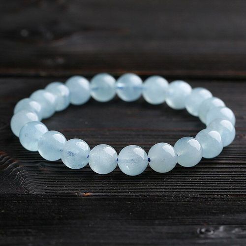 Bracelet En Cristal D'aigue-Marine Naturelle Véritable, Perle Ronde De Quartz, Bijou De Charme Fait À La Main, Énergie De Guérison Pour Femmes Et Hommes