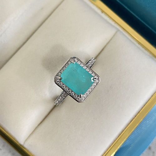 Bagues En Argent Sterling 100% Pour Filles, 8x10mm, Paraiba Tourmaline Bleue, Diamant Aigue-Marine, Bague De Fiançailles De Mariage