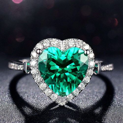 Bagues En Forme De C¿Ur Pour Femme, Bijoux En Cristal Vert, Émeraude, Pierres Précieuses, Diamants, Blanc, Or, Argent, Cadeaux