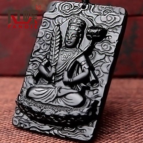 Collier En Perles D'obsidienne Noire Naturelle, Pendentif Bouddha En Jade Sculpté À La Main, Bijoux De Charme À La Mode Pour Hommes Et Femmes, Amulette De Bon Augure, Cadeaux