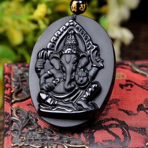 Collier En Obsidienne Noire Naturelle, Pendentif Éléphant Dieu, Perles, Bijoux À La Mode, Sculpté À La Main, Amulette Porte-Bonheur, Cadeaux Pour Femmes Et Hommes