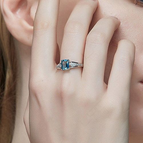 Bagues En Diamant Pour Femmes, Cristal Bleu Raffiné, Aigue-Marine Topaze, Pierres Précieuses, Couleur Blanc, Or, Argent, Bijoux Bague