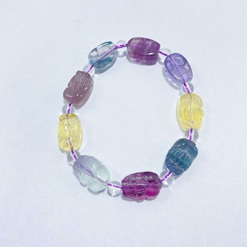 Bracelets En Fluorite Colorée Pour Hommes Et Femmes, Perles Pixiu Sculptées, Amulette Porte-Bonheur, Guérison