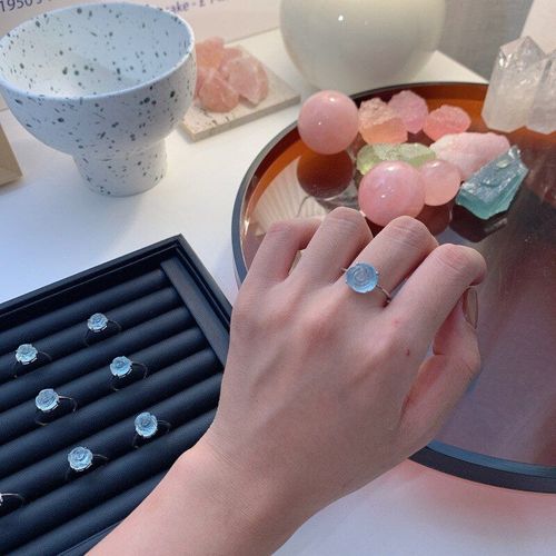 Bague En Argent Sterling 925 Avec Cristal D'aigue-Marine Naturelle Pour Femme, Bijoux Fins, Énergie, Gemme Ajustable