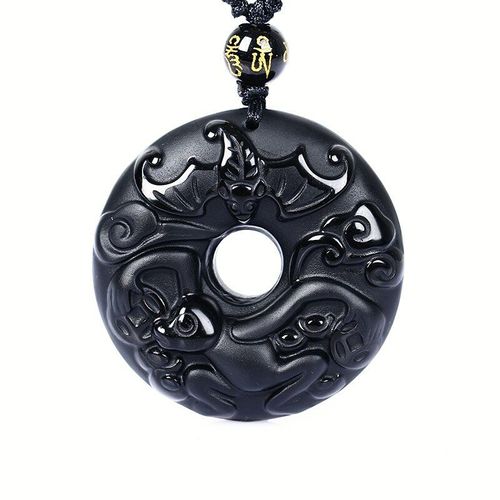 Collier En Perles D'obsidienne Noires Naturelles, Pendentif En Forme De Rat Du Zodiaque Sculpté À La Main, Bouton De Sécurité, Bijoux À La Mode Pour Hommes Et Femmes, Amulette, Cadeaux