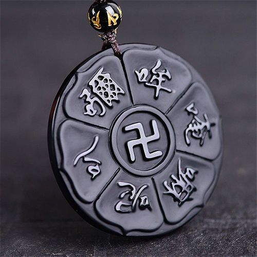 Pendentif En Obsidienne Noire Naturelle, Incantation Bouddhiste, Collier De Perles, Bijoux De Charme, Amulette Sculptée, Cadeaux Pour Femmes Et Hommes