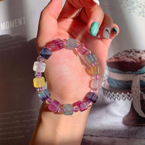 Bracelets En Fluorite Pour Hommes Et Femmes, Perles En Forme De Sucre, Couleur Naturelle, Breloque, Bijou De Guérison, Chakra