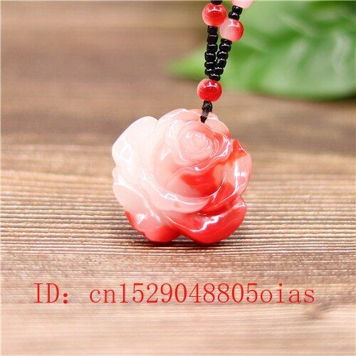 Pendentif Fleur De Jade Chinois Rouge Blanc Naturel, Collier De Perles, Breloque, Bijoux, Amulette Sculptée, Cadeaux Pour Femmes