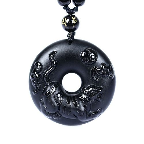 Collier En Perles D'obsidienne Noires Naturelles, Pendentif En Forme De Tigre Du Zodiaque Sculpté À La Main, Bouton De Sécurité, Bijoux À La Mode Pour Hommes Et Femmes, Amulette, Cadeaux