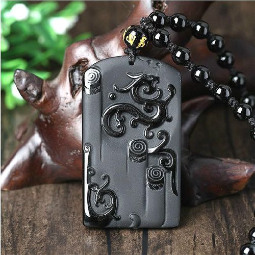 Pendentif Dragon En Obsidienne Noire Naturelle, Collier De Perles, Bijoux À La Mode, Amulette Porte-Bonheur Sculptée À La Main, Cadeaux Pour Femmes Et Hommes