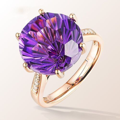 Bague De Fiançailles En Cristal Améthyste Pour Femmes, Bijoux De Luxe En Or Rose 18k, Ensemble De Griffes En Diamant, Cadeau