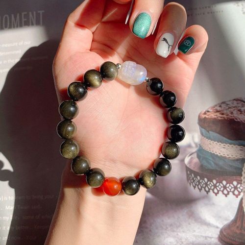 Bracelet En Pierre Naturelle Pour Femmes, En Obsidienne Dorée, Agate Rouge, Pierre De Lune, Pixiu, Perles De Cristal, Bijou De Guérison, Diy