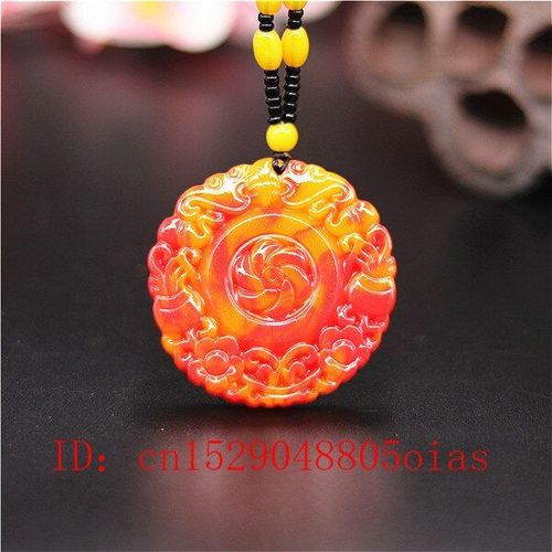 Pendentif En Pierre De Jade Naturelle Rouge Jaune, Collier De Perles En Jade Chinois, Bijoux De Charme, Amulette Sculptée, Cadeaux Pour Femmes Et Hommes