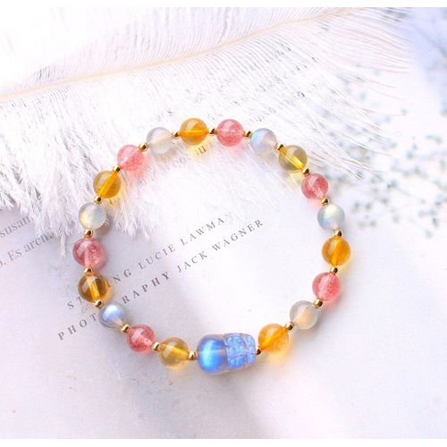 Bracelet Élastique En Pierre Naturelle Labradorite, Cristal De Fraise, Citrine Pixiu Bricolage Pour Femmes, Bracelet De Guérison Porte-Bonheur, Cadeau