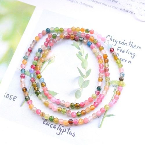 Bracelets En Pierre Naturelle Tourmaline Colorée Pour Femmes, Perles À Facettes, Breloques, Bracelet De Guérison Élastique, Bijoux Fins