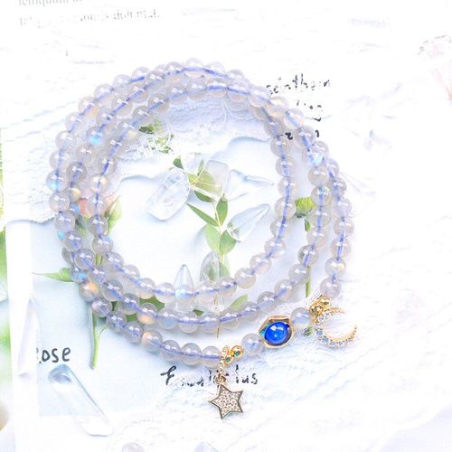 Bracelet En Pierre Naturelle Labradorite, Pierre De Lune Étoile, Pendentif De Lune, 3 Cercles, Breloque, Cristal D'énergie, Pierre Précieuse, Bracelet De Guérison