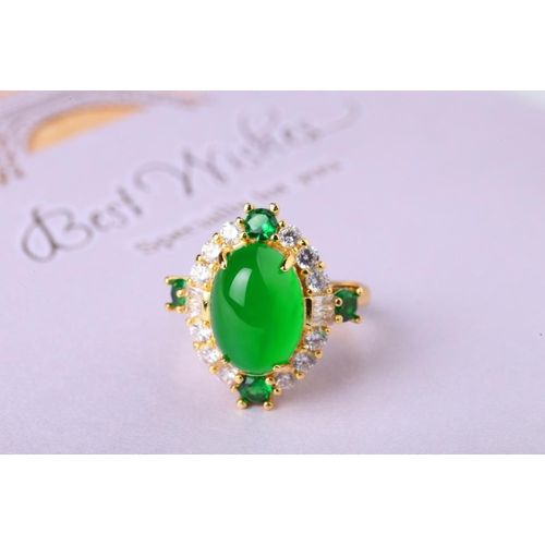 Bague En Calcédoine Verte Pour Femmes, Anneau Ajustable En Pierre De Jades Naturelle Et En Zircon, Accessoires De Bijoux, Cadeaux Pour Dames