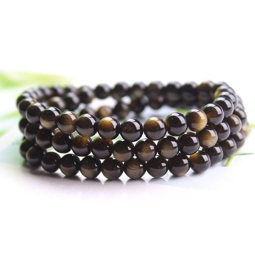Bracelet Multi-Cercles En Obsidienne Dorée Naturelle, Bijoux En Pierre De Pouvoir De Guérison, Bracelet Élastique De Yoga Pour Hommes Et Femmes