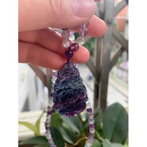 Collier Pendentif En Forme De Goutte De Fleur Sculptée En Fluorite, Couleur Naturelle, Bijou D'énergie Fait À La Main, Chaîne De Clavicule Fine Pour Femmes