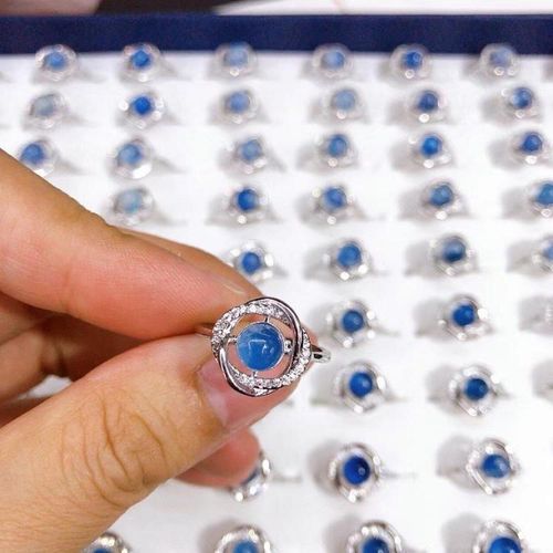 Bague En Cristal D'aigue-Marine Pour Femmes, Anneau En Zircon, Pierre Naturelle, Bijoux De Fête De Mariage, Breloque De Guérison, Anneau Réglable