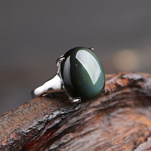 Bague Ajustable En Obsidienne De Couleur Naturelle Pour Hommes Et Femmes, Anneau En Pierre Précieuse De Guérison Naturelle Simple, Bijou De Fête, Cadeau De Mariage