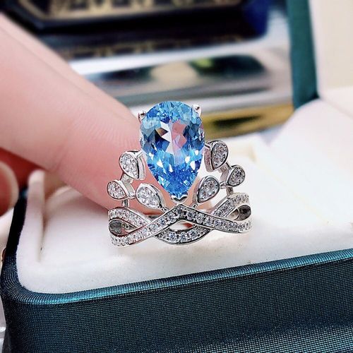 Bagues En Argent 2021 Véritable Pour Femmes, Bijoux De Fiançailles, De Mariage, De Luxe, En Pierre D'aigue-Marine, À Haute Teneur En Carbone, 8x12mm, Tendance 100%