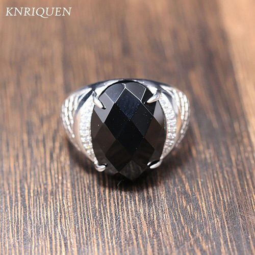 Bague Vintage En Argent Sterling 100% Pour Hommes, En Agate Noire, Grande Pierre Précieuse, Anneau Ajustable Pour Fête Cocktail, Bijoux Fins Masculins, Cadeaux