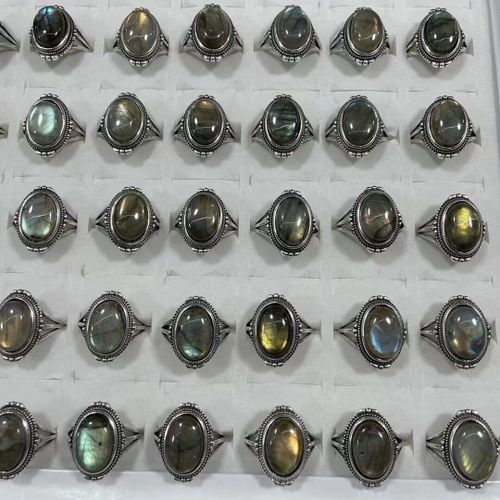 Bague En Pierre Naturelle Labradorite, Pierre De Lune Vintage Pour Femmes, Bijoux Porte-Bonheur, Breloque Énergétique, Guérison, Anneau Réglable