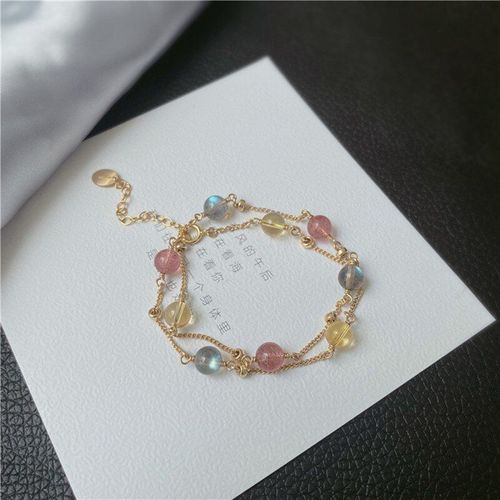 Bracelet Porte-Bonheur En Pierre De Cristal, Labradorite Naturelle, Cristal De Fraise, Citrine, Perles De Guérison, Cadeau De Fête Pour Femmes
