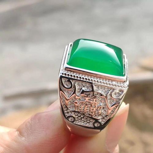 Bague En Jade Sculpté À La Main Pour Hommes, Bijou En Argent 925 Incrusté De Pulpe Verte Naturelle, Ouverture Réglable