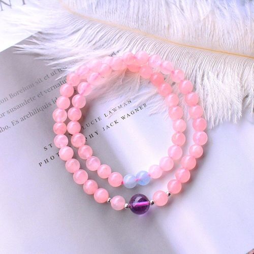Bracelet En Pierre Naturelle Pour Femmes, Améthyste, Aigue-Marine, Cristal Rose, Breloque, Guérison, Élastique, Bijoux
