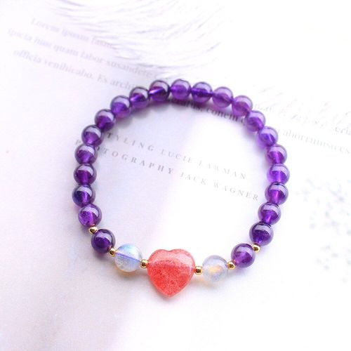 Bracelet Élastique En Pierre Naturelle Pour Femmes, Améthyste, Pierre De Lune, Cristal Fraise, Perle D'amour, Énergie, Gemme De Guérison