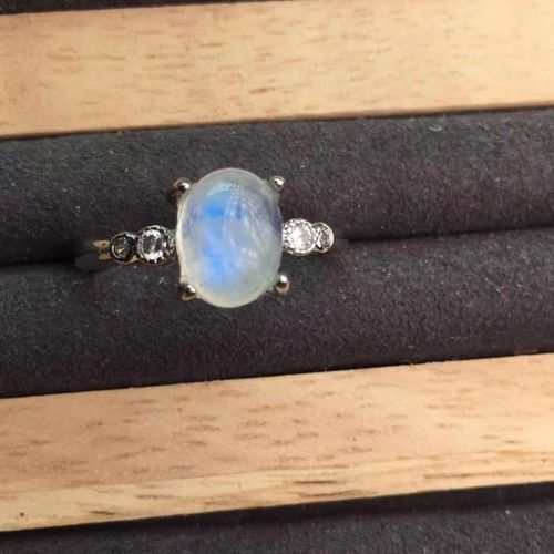 Bague En Pierre De Lune Bleue Indienne Naturelle Pour Femmes, Bijoux De Fête De Mariage, Breloque En Pierre Précieuse Naturelle Ajustable, Vente En Gros