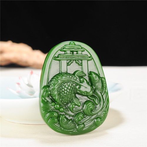 Collier Pendentif En Jade Et Carpe Verte Naturelle Chinoise, Breloque Sculptée À La Main, Bijoux Amulette À La Mode, Cadeaux Pour Hommes Et Femmes