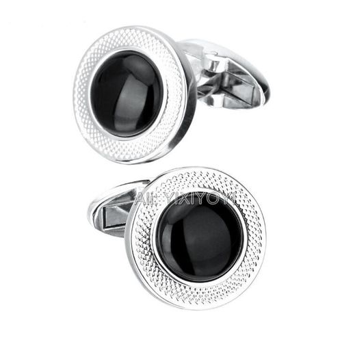 Bouton De Manchette Rond Pour Homme, Boutons De Manchette En Pierre Précieuse Noire, Idéal Pour Mariage, Affaires, Haute Qualité, Cadeau Spécial
