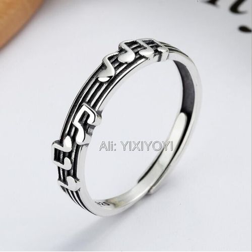 Bague Porte-Bonheur Vintage En Argent Sterling 925, Jolie Note Musicale, Rétro Ouvert, Cool, Classique, Charmant, Cadeau Pour Fille