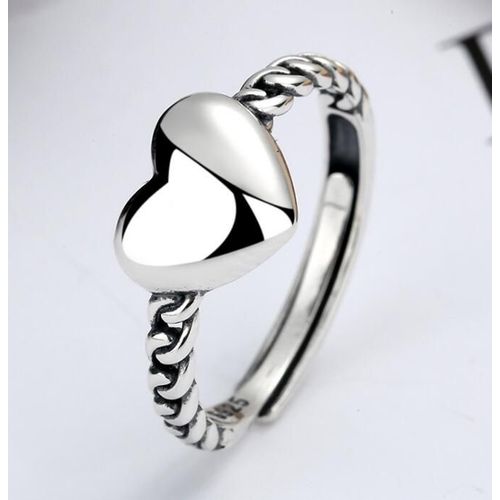 Bague En Argent Sterling 925 Véritable Rétro Mignon En Forme De C¿Ur Pour Couples, Anneau En Argent Thaïlandais Ethnique Ouvert, Cadeau Pour Fille, Bijoux Vintage