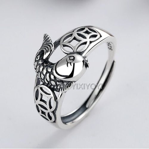 Bague En Argent Sterling 925 Véritable Thaïlandais, Anneau Rétro Creux Double Poisson, Ethnique Ouverte, Cadeau Pour Fille, Bijoux Vintage