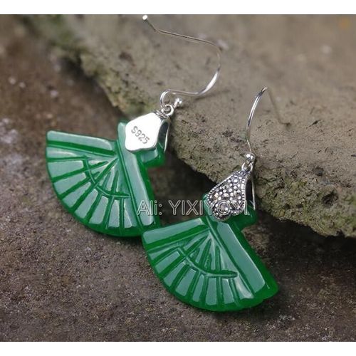 Boucles D'oreilles Pendantes Rétro En Argent Véritable Pour Femme, Bijoux Porte-Bonheur En Jade Vert, Cadeau Charmant Pour Fille, 925