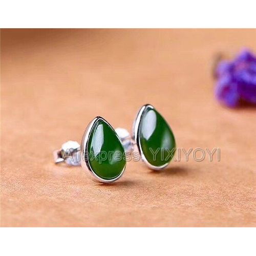 Boucles D'oreilles Porte-Bonheur En Argent Sterling 925, Incrustation De Perles En Jade Vert Hetian, Goutte D'eau, Cadeau Pour Filles, Bijoux Fins