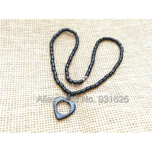 Collier Magnétique En Hématite, Perles Rondes, Pendentif En C¿Ur Creux, Noir, Bijoux En Hématite, Vente En Gros