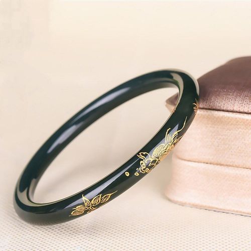 Bracelet En Jade Vert Naturel Sculpté À La Main Pour Femme, Bijou En Pierre De Jades Hetian, Doré Et Doré, Cadeau Pour Petite Amie Ou Maman