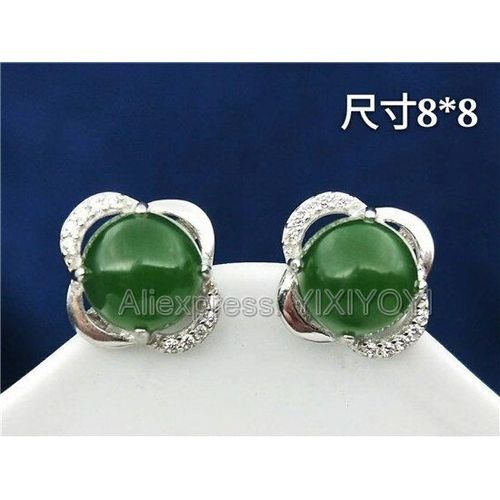 Belles Boucles D'oreilles Porte-Bonheur En Argent Sterling 925, Incrustation De Jade Vert Hetian, Style Fleur + Certificat, Cadeau Pour Fille