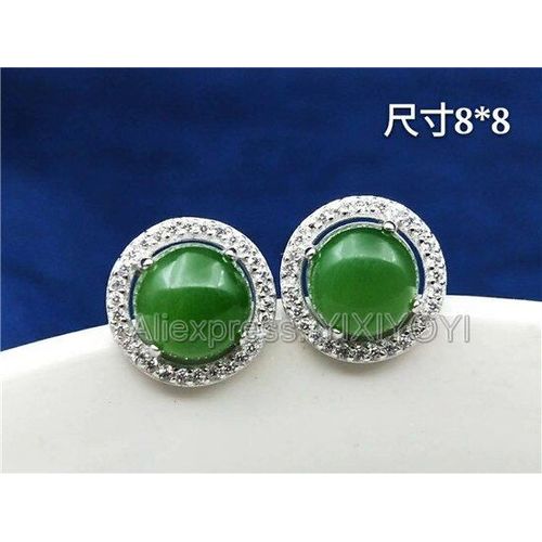 Belles Boucles D'oreilles Porte-Bonheur En Argent Sterling 925, Incrustation De Jade Vert Hetian, Style Rond + Certificat De Charme Pour Fille, Bijoux Cadeau