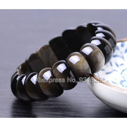 Bracelet Élastique En Or Naturel, Perles En Obsidienne, Bijou Porte-Bonheur, Bijou À La Mode Pour Femmes Et Hommes