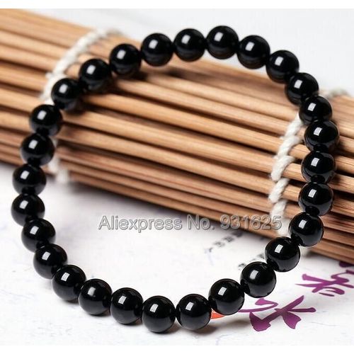 Bracelet En Obsidienne Noire Naturelle Pour Homme Et Femme, Magnifique Bijou Rond En Pierre De 8 À 20mm, Porte-Bonheur, Élastique Et Extensible, À La Mode