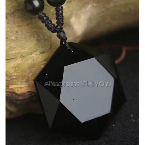 Pendentif En Obsidienne Noire Naturelle Sculptée, Pendentif Porte-Bonheur À Six Angles Face À Une Étoile + Collier Gratuit En Cristal À La Mode Pour Homme Et Femme, 100%