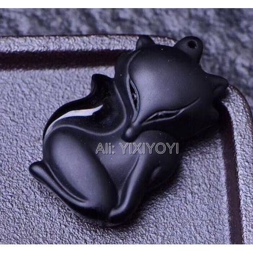 Pendentif Porte-Bonheur En Obsidienne Noire Naturelle Sculptée, Coupe Chinoise, Renard Sexy, Collier Gratuit, Cristal Fin, Bijoux Pour Hommes Et Femmes, 100%